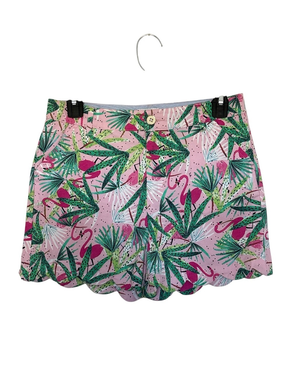 Crown&ivy Sz/16 Kids Pink Tropical Flamingo Scallop Hem Women's Shorts